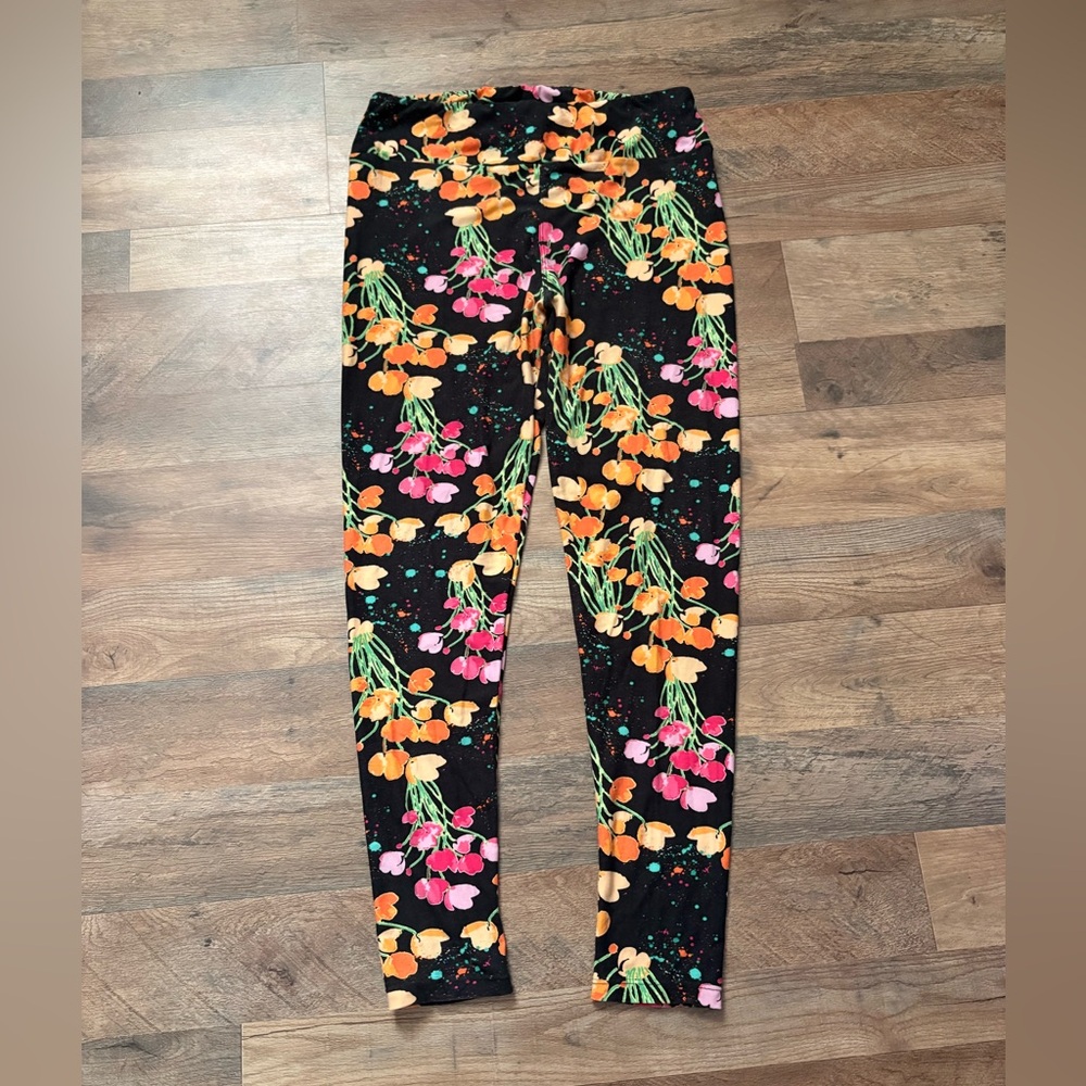 LuLaRoe Leggings - Black with Orange and Pink Floral